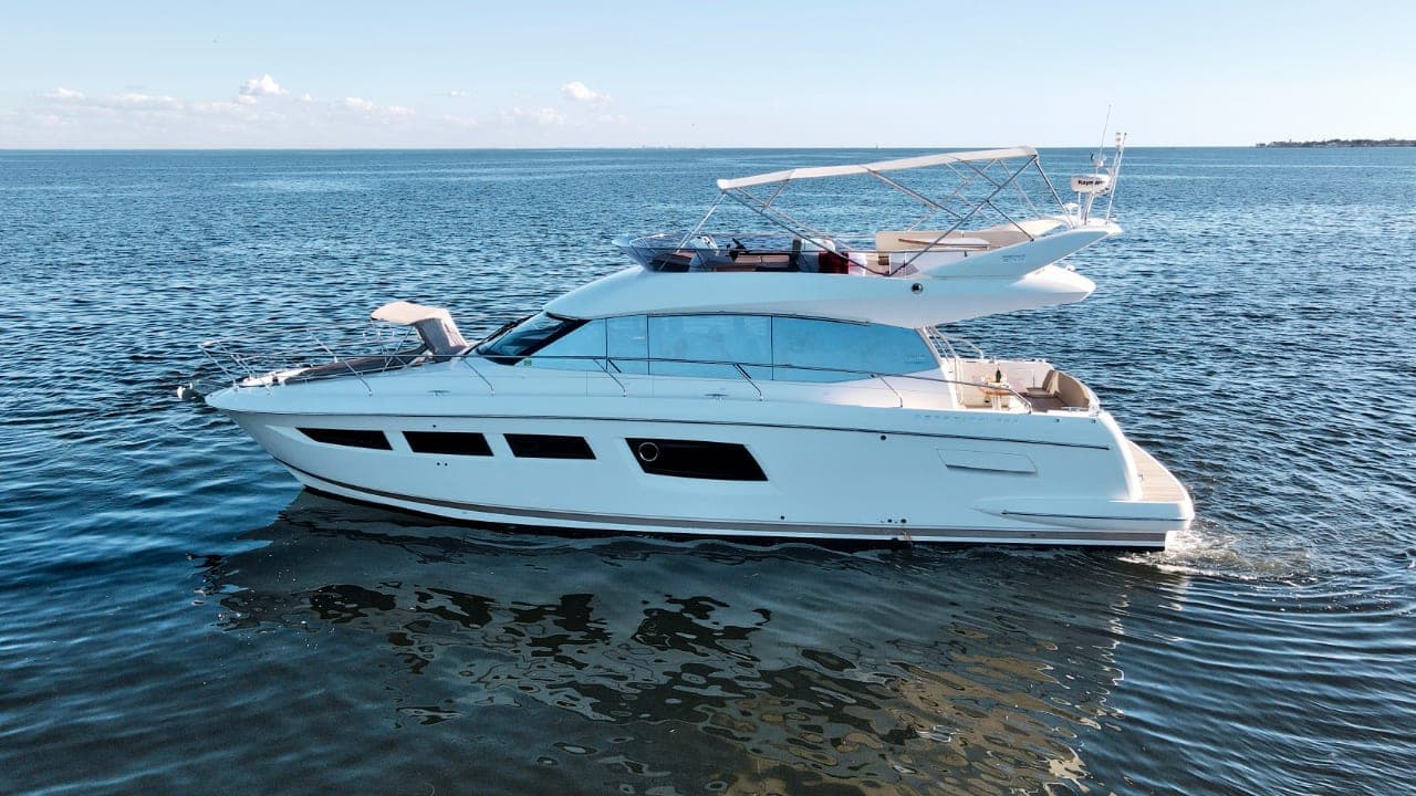 50' Prestige flybridge motor yacht on Tampa Bay, Well Played Editions charter yacht