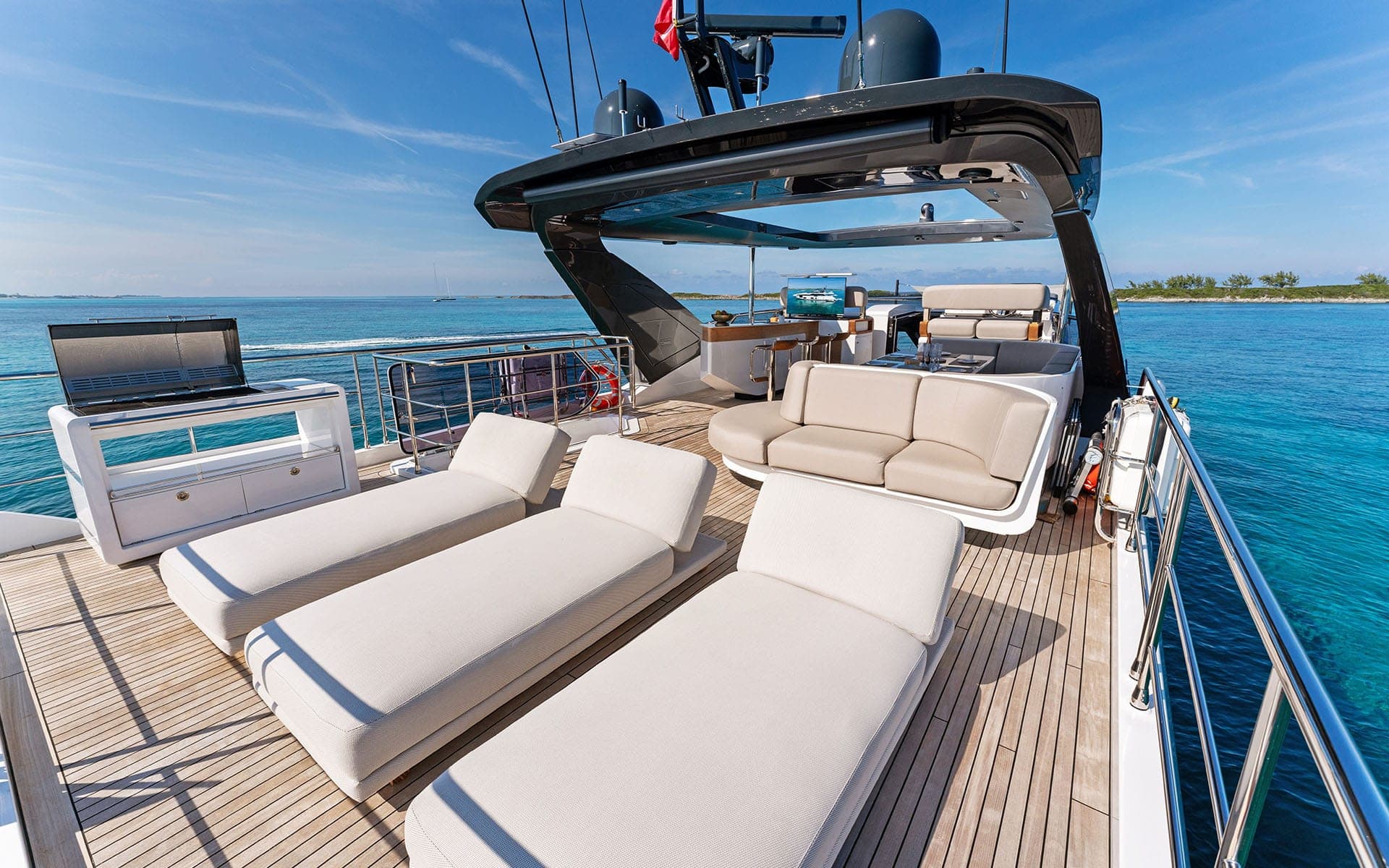 Sun deck loungers on the 88' Azimut