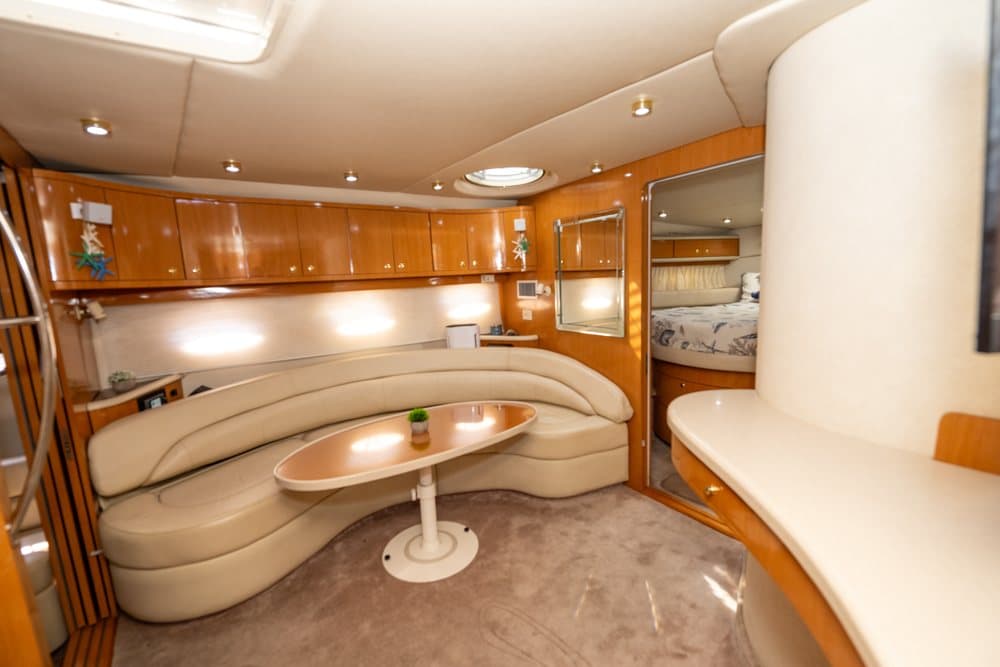Interior salon of a charter yacht in Tampa Bay